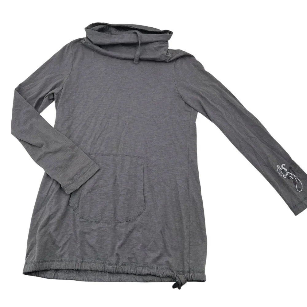 Prana Gray Organic Cotton Long Sleeve Cowl Neck Tunic With Front Pocket & Adjust